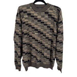 Protege mens medium black gray tan geometric diagnal sweater cotton